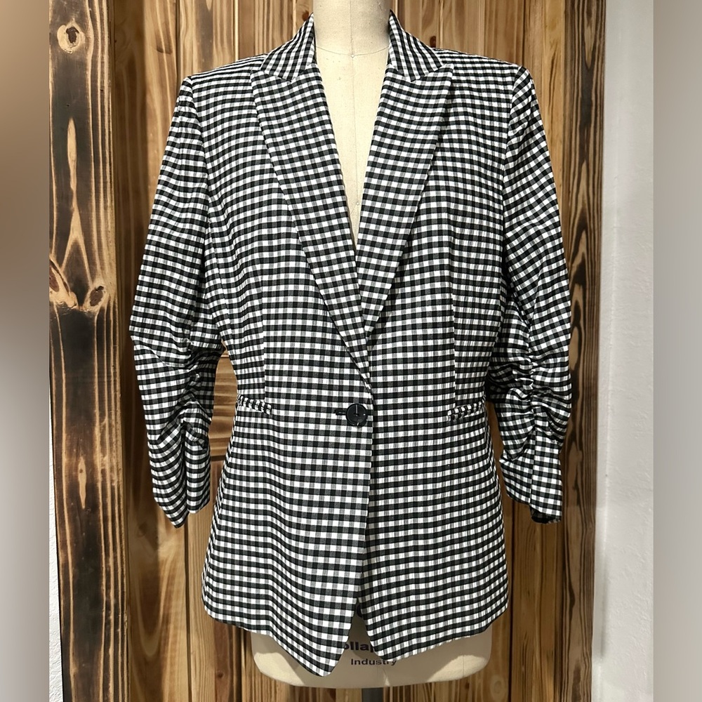 ❗️Preston and York 3/4 Sleeve black and white gingham blazer jacket size 12